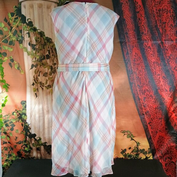 NWT: Lauren Ralph Lauren Sz 18W Blue & Pink Plaid Belted Georgette Dress - Picture 2 of 6